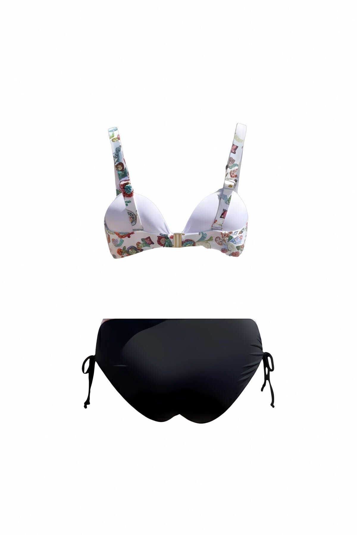 Kadın Beyaz Siyah Desenli Yüksel Bel Astarlı Büyük Beden Bikini Takımı HZL25S-LC3339
