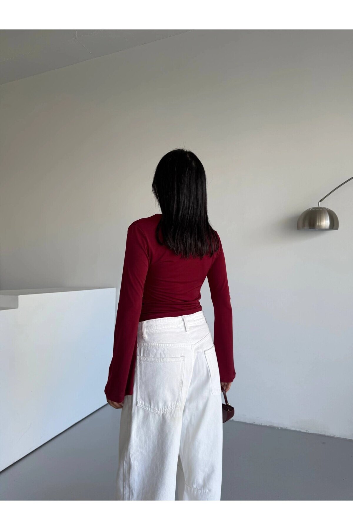 Kadın Bordo Drape Detaylı İspanyol Kol Sany Bluz HZL25W-FRY123431