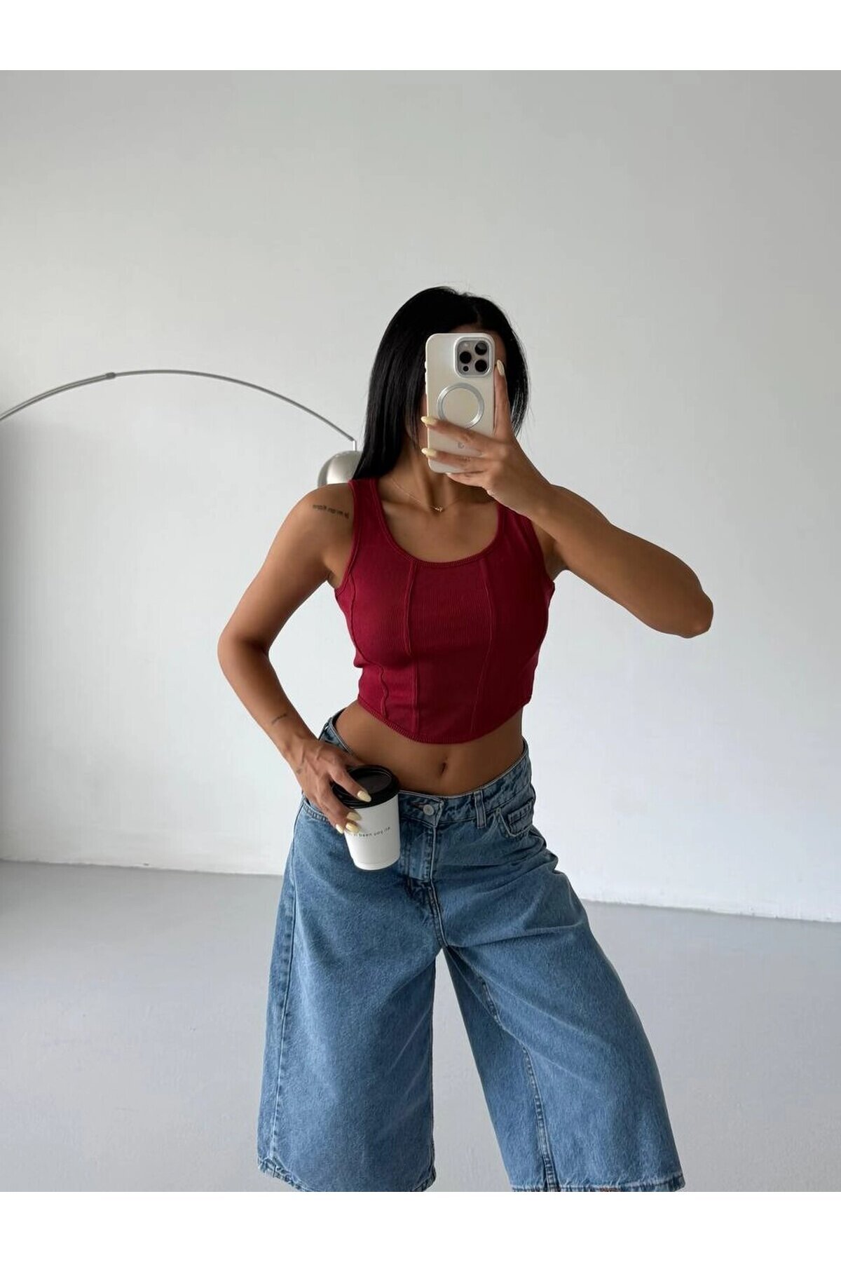 Kadın Bordo Fitilli Kaşkorse Crop Bluz HZL25S-FRY123171