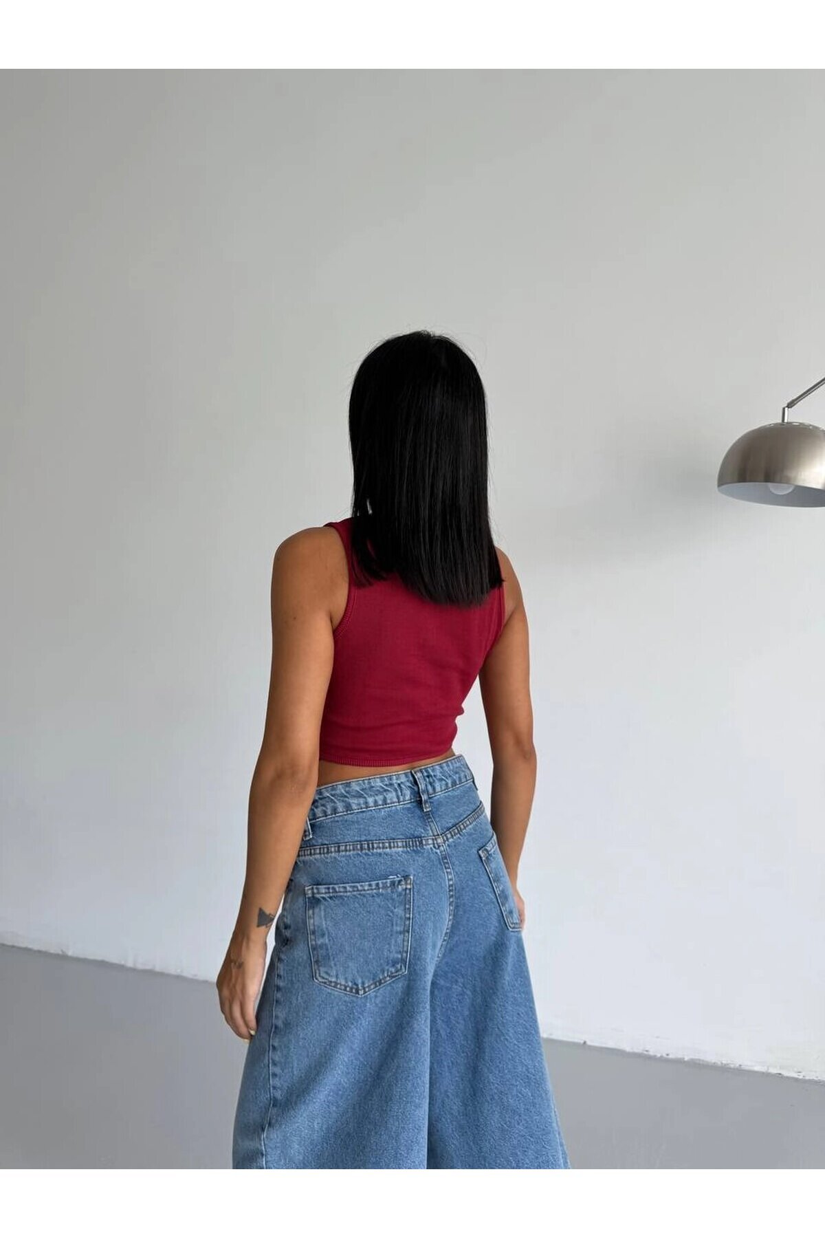 Kadın Bordo Fitilli Kaşkorse Crop Bluz HZL25S-FRY123171