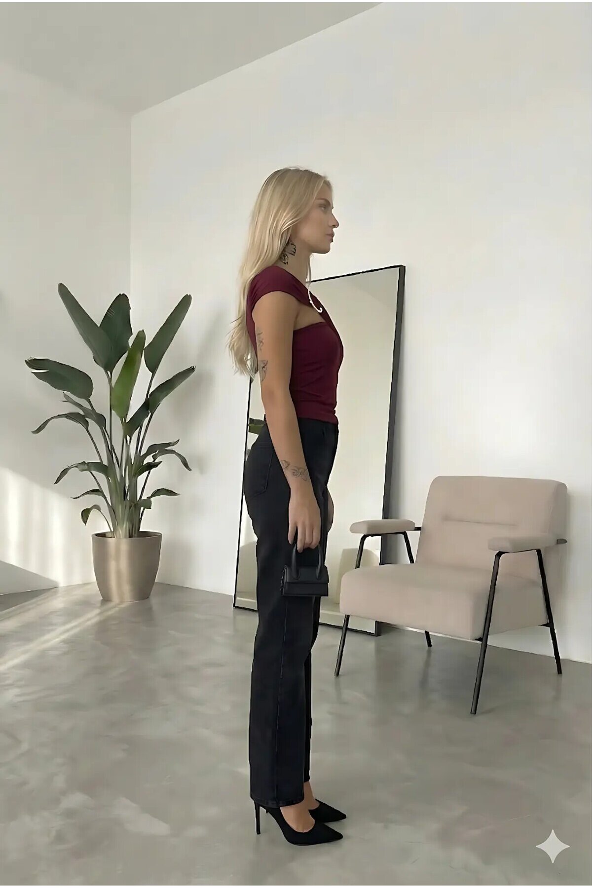 Kadın Bordo Gold Toka Detay Omuz Drape Detaylı Sandy Bluz HZL26W-FRY123741