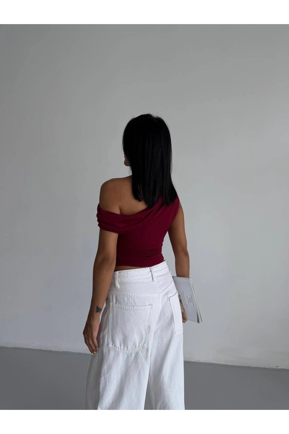 Kadın Bordo Yandan Drapeli Kayık Yaka Sandy Bluz HZL25S-FRY123201