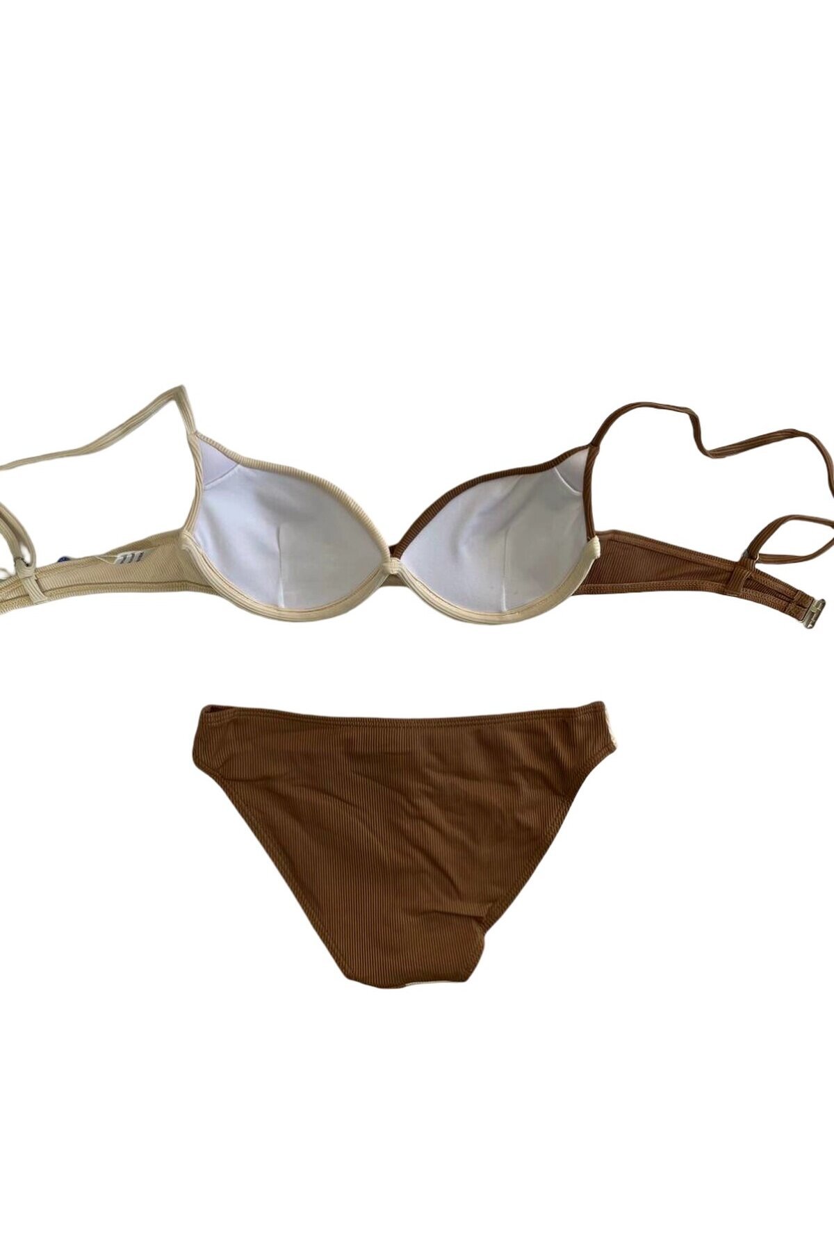 Kadın Kahverengi Krem Renk Bloklu Astarlı Bikini Takımı HZL25S-LC214