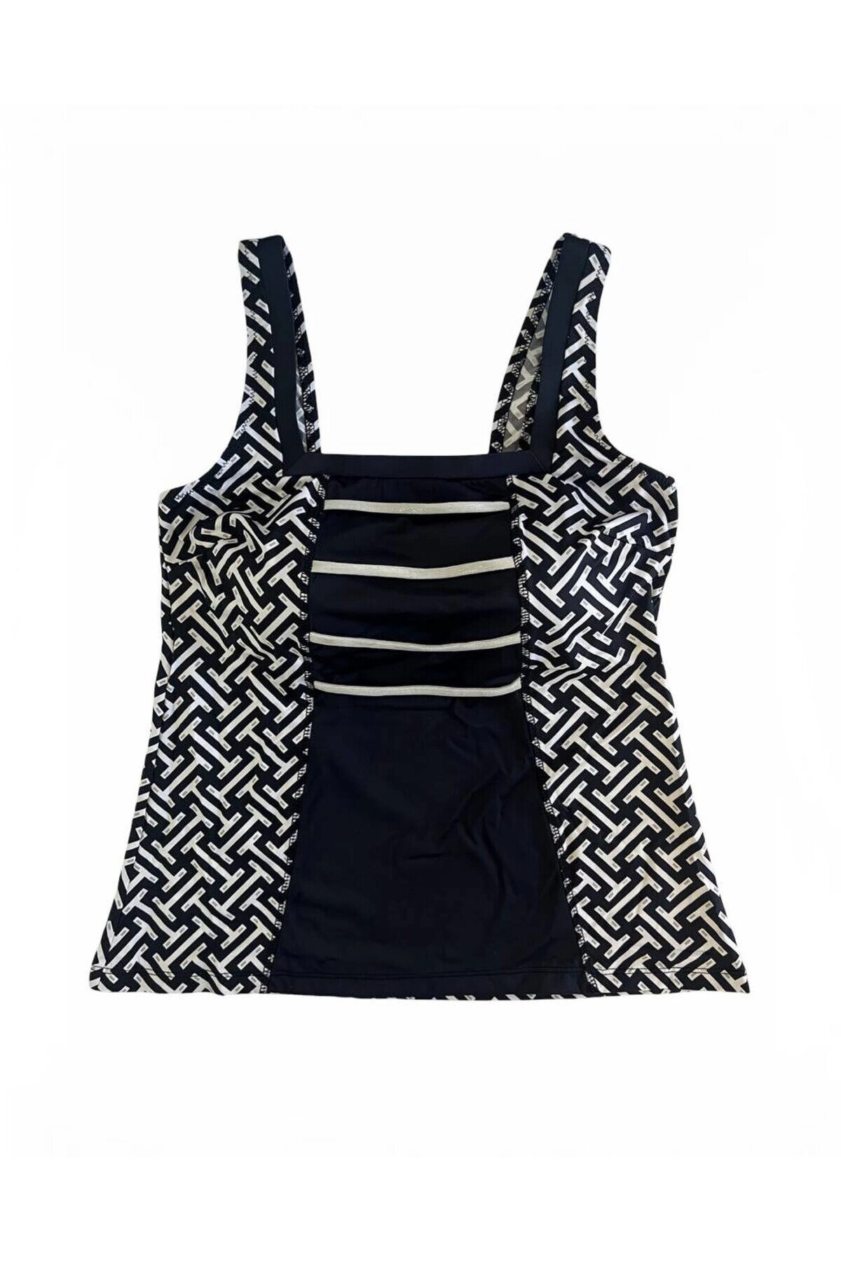 Kadın Lacivert Beyaz Desenli Şortlu Tankini HZL25S-AR1801