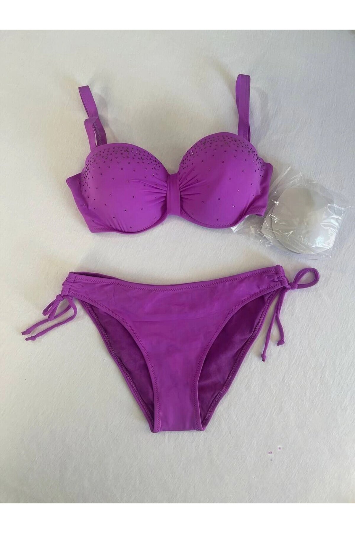 Kadın Lila Taş İşlemeli 3 Parça Bikini Takım HZL25S-LC3315