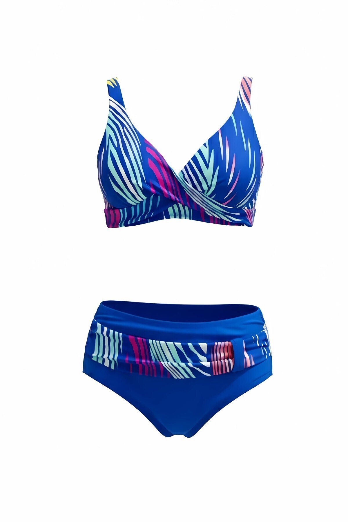 Kadın Mavi Çok Renkli Büyük Beden Astarlı Bikini Takım HZL25S-LC21202