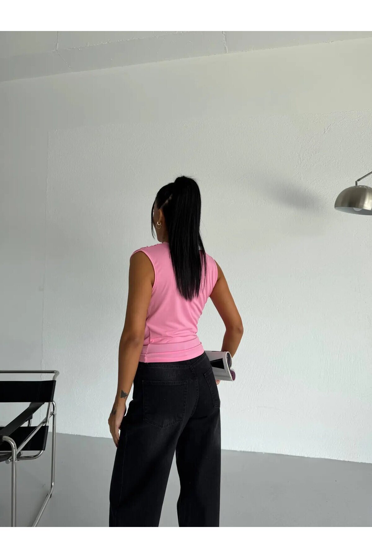 Kadın Pembe Büzgülü Kolsuz Sandy Bluz HZL26W-FRY122751