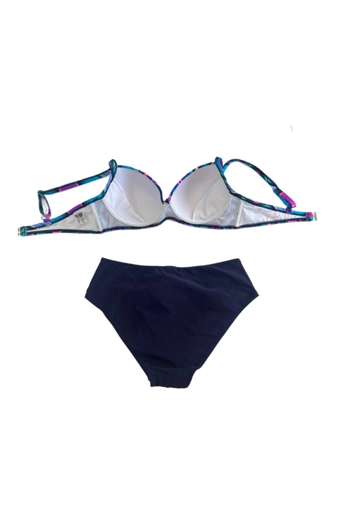 Kadın Petrol Yeşili Çiçek Desenli Astarlı Büyük Beden Bikini Takımı HZL25S-LC24108