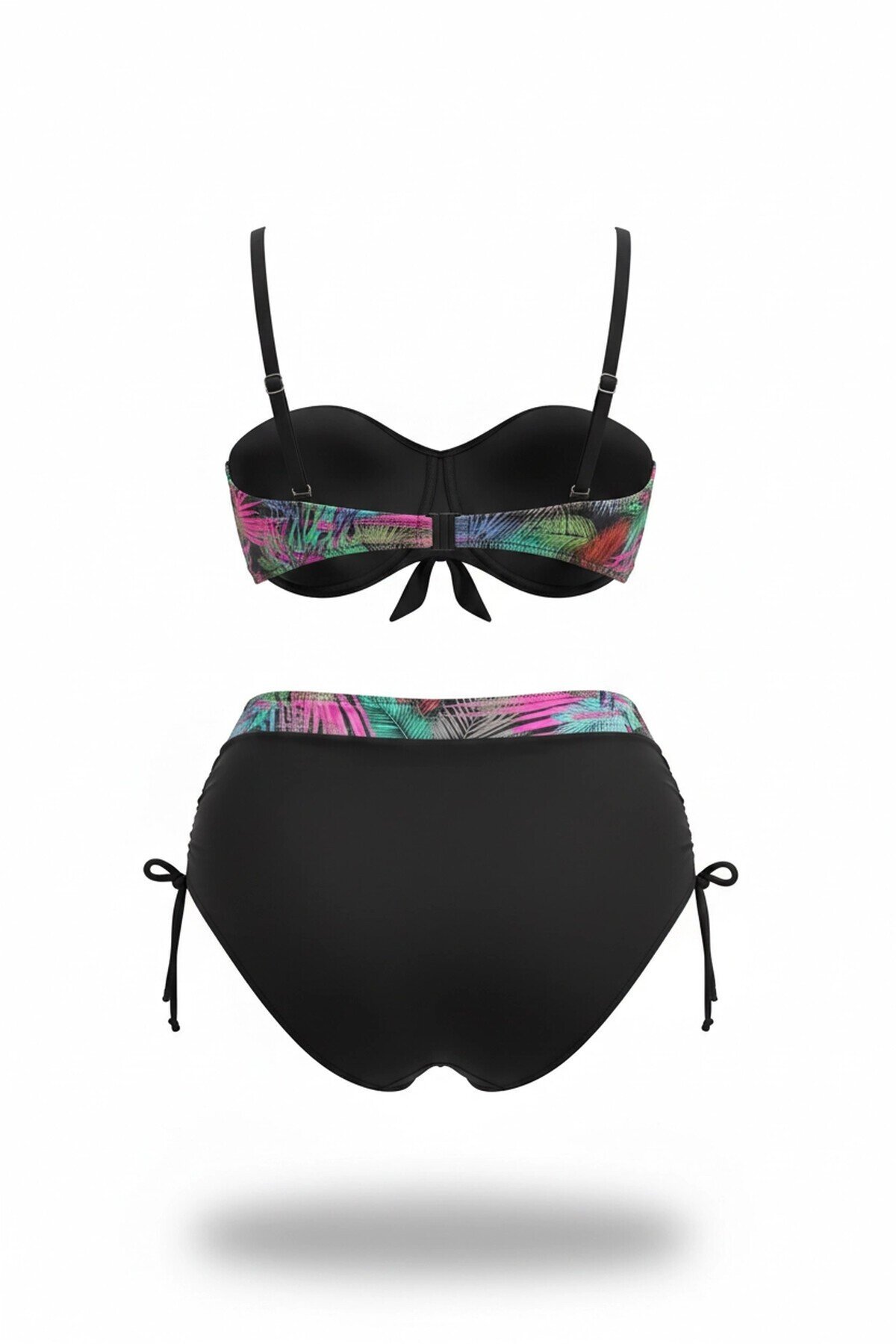 Kadın Siyah Çok Renk Desenli  Astarlı Büyük Beden Bikini Takımı HZL25S-LC03
