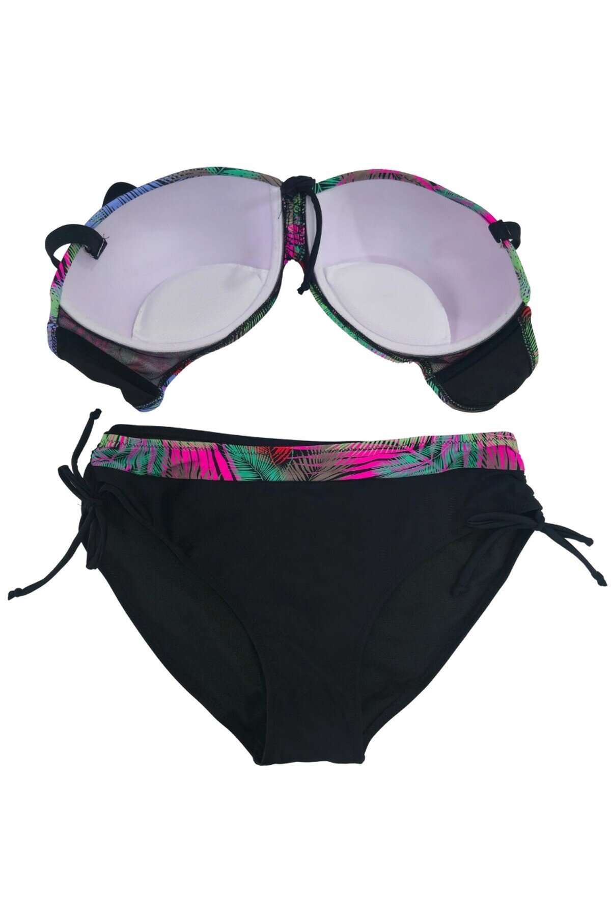 Kadın Siyah Çok Renk Desenli  Astarlı Büyük Beden Bikini Takımı HZL25S-LC03