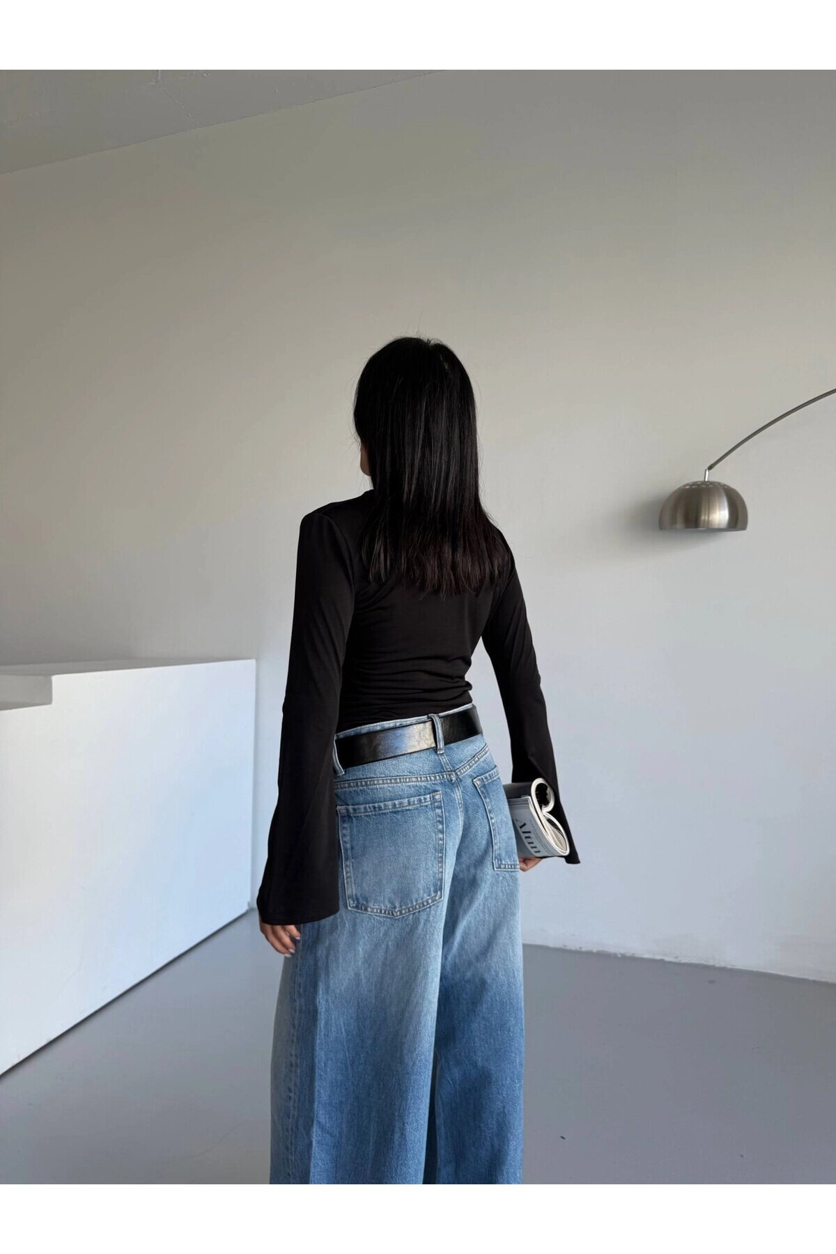 Kadın Siyah Drape Detaylı İspanyol Kol Sany Bluz HZL25W-FRY123431