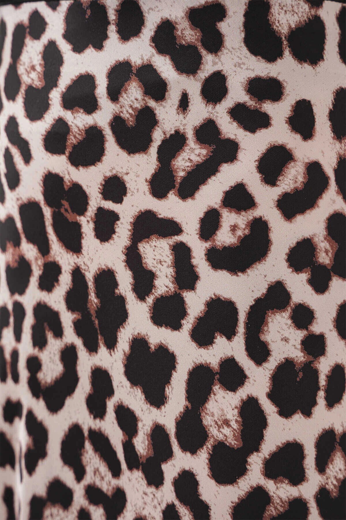 Kadın Vizon Leopar Desenli Saten Yüzeyli Beli Lastikli Midi Boy Etek Hzl23S-BD1101471