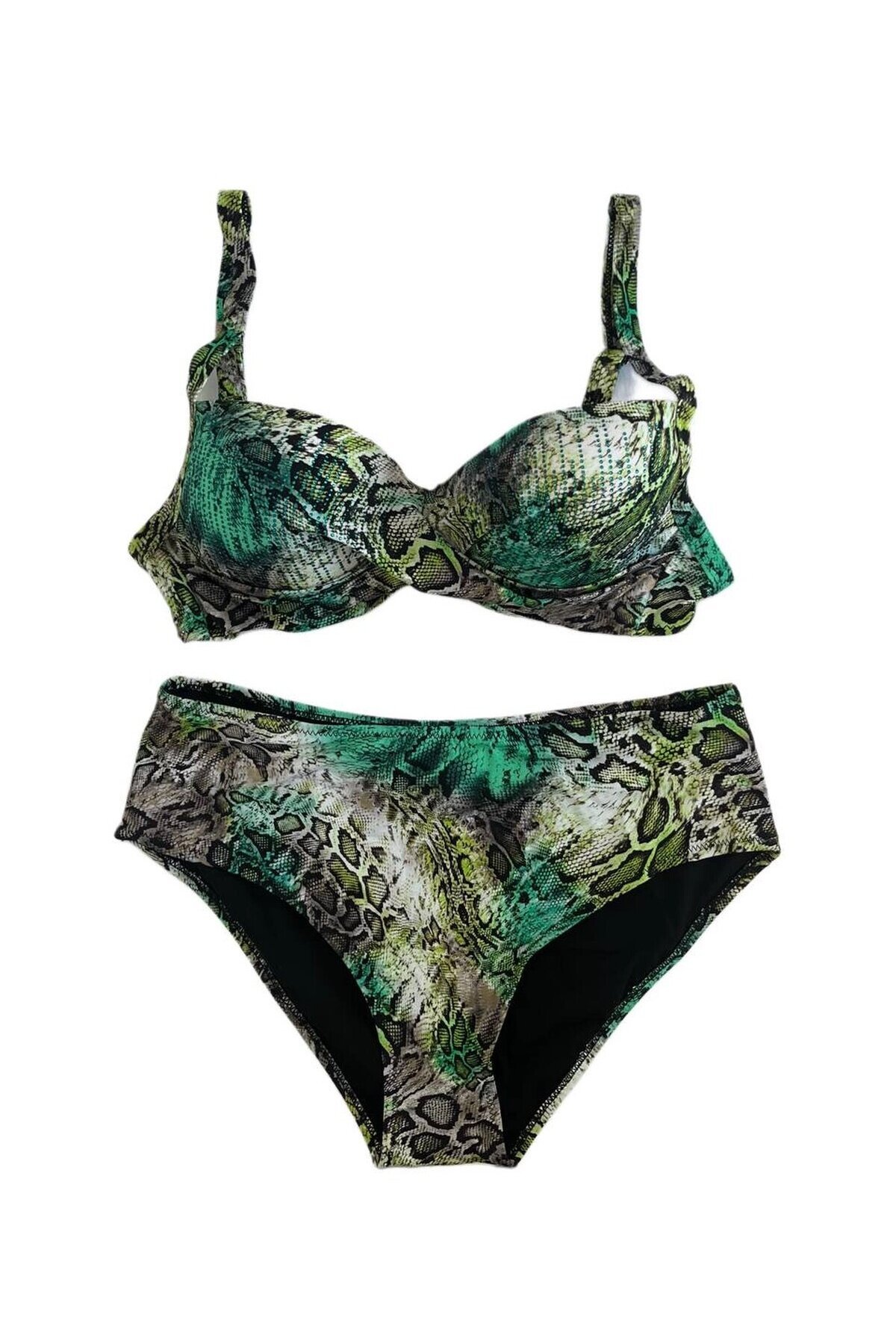 Kadın Yeşil Leopar Desenli Astarlı Büyük Beden Bikini Takımı HZL25S-LC25006