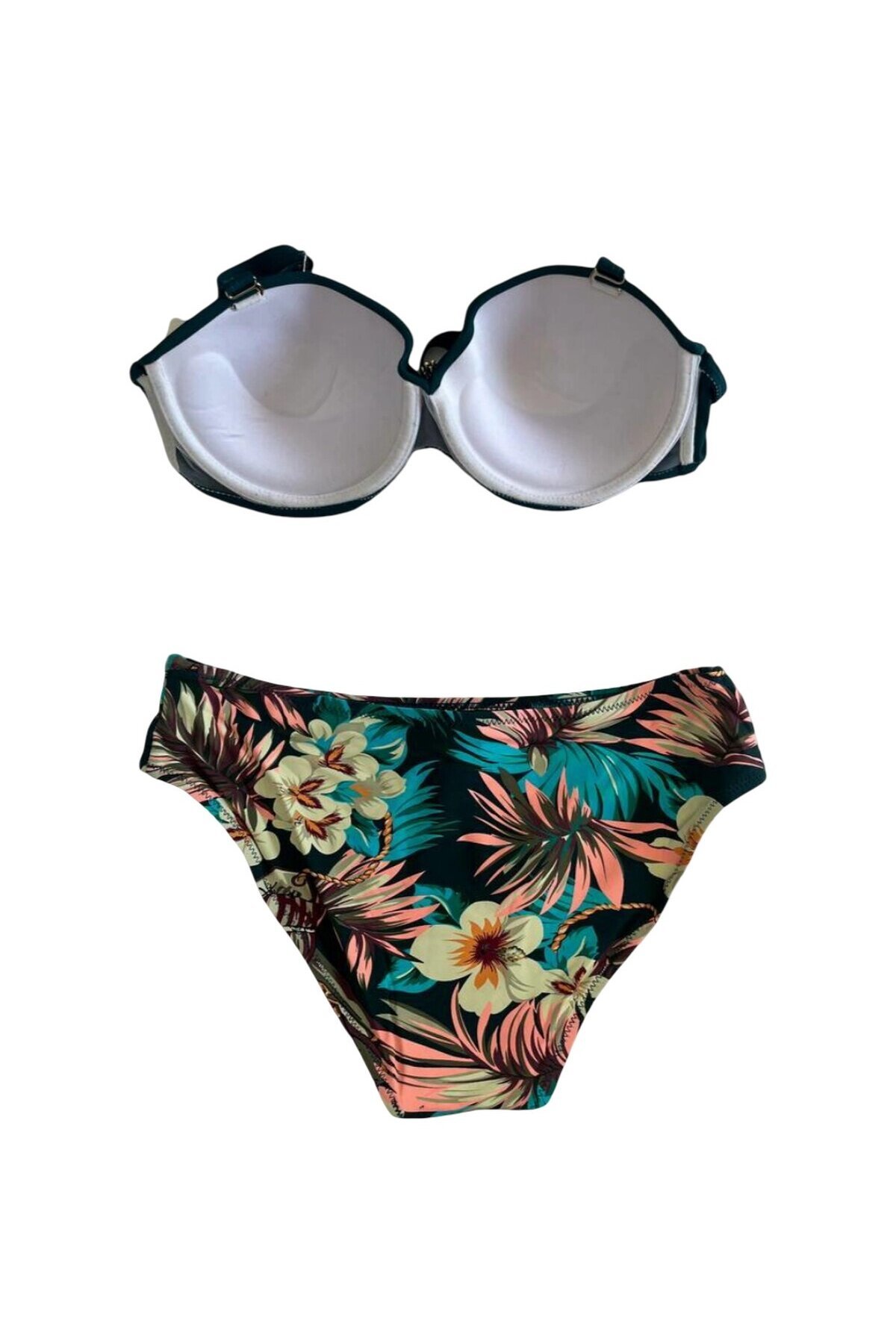 Kadın Zümrüt Yeşil Taş İşlemeli Aksesuar Detaylı Astarlı Bikini Takımı HZL25S-LC4005
