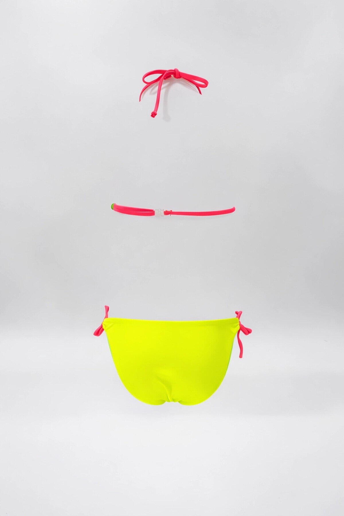 Kız Çocuk Neon Sarı Kitty Glow Desenli  4-14 Yaş Üçgen Bikini Takım HZL26S-LC2886