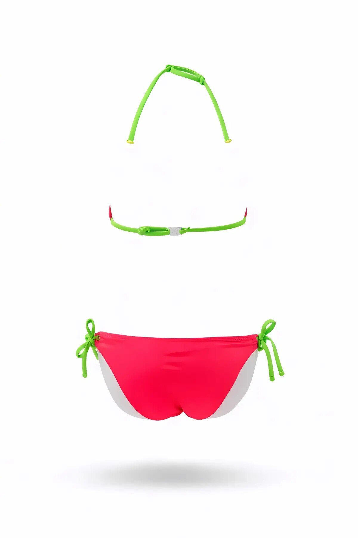 Kız Çocuk Pembe Tavuz Kuşu Desenli  6-14 Yaş Üçgen Bikini Takım HZL24S-LC19017