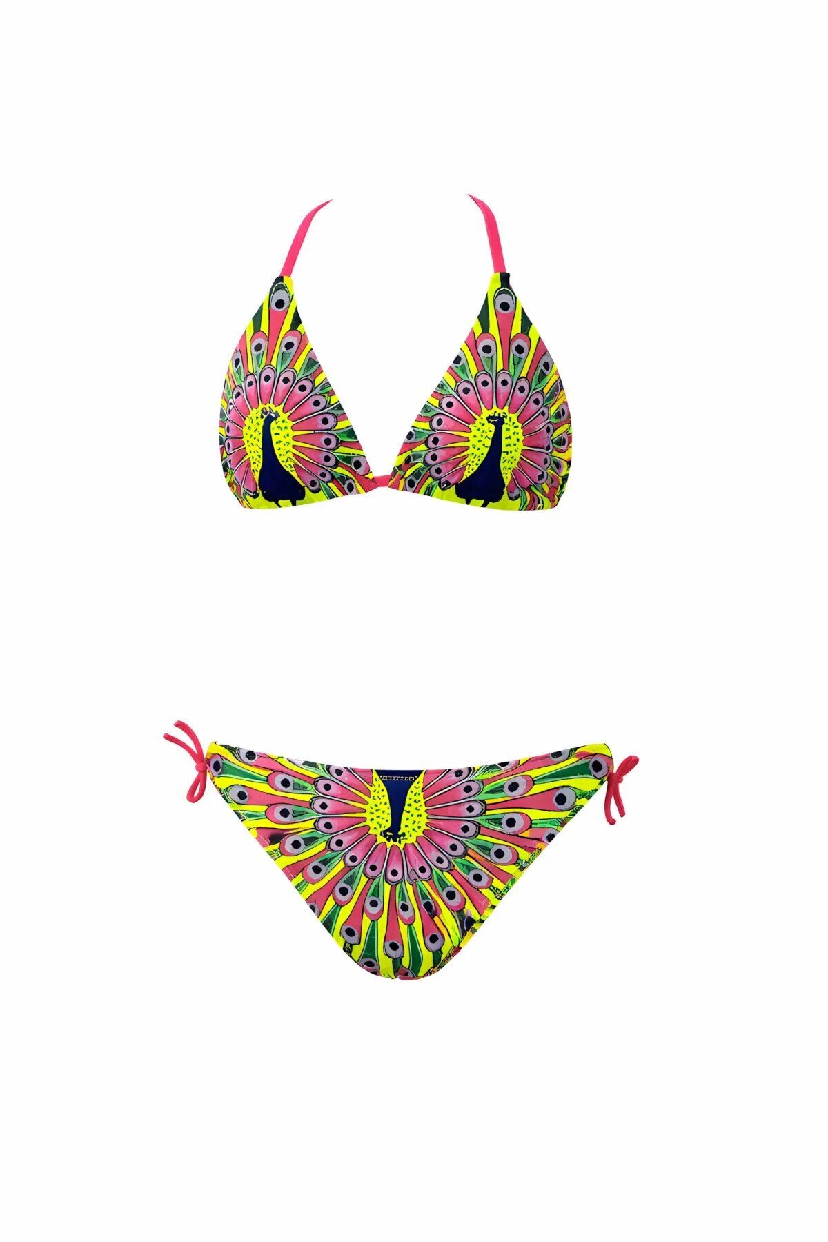 Kız Çocuk Sarı Tavuz Kuşu Desenli  6-14 Yaş Üçgen Bikini Takım HZL24S-LC19017