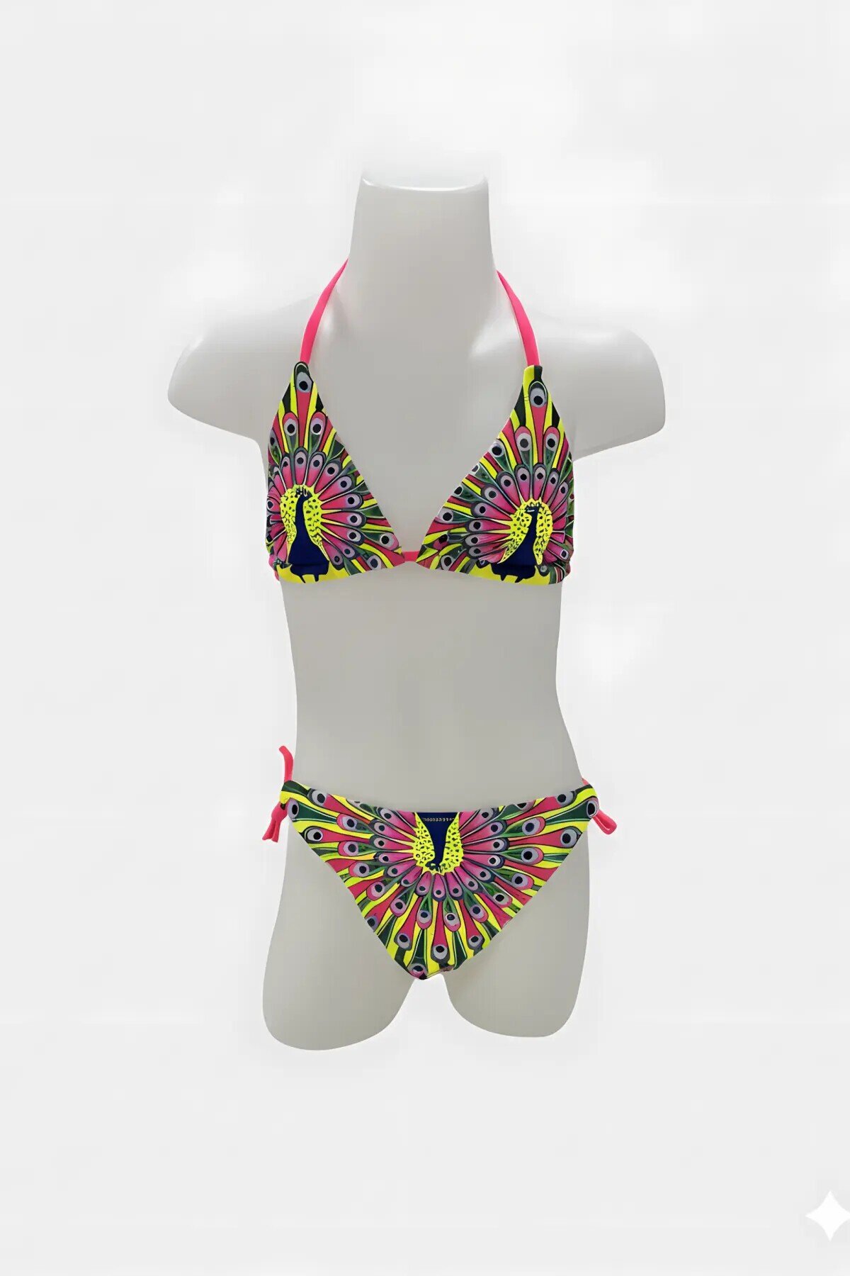 Kız Çocuk Sarı Tavuz Kuşu Desenli  6-14 Yaş Üçgen Bikini Takım HZL24S-LC19017