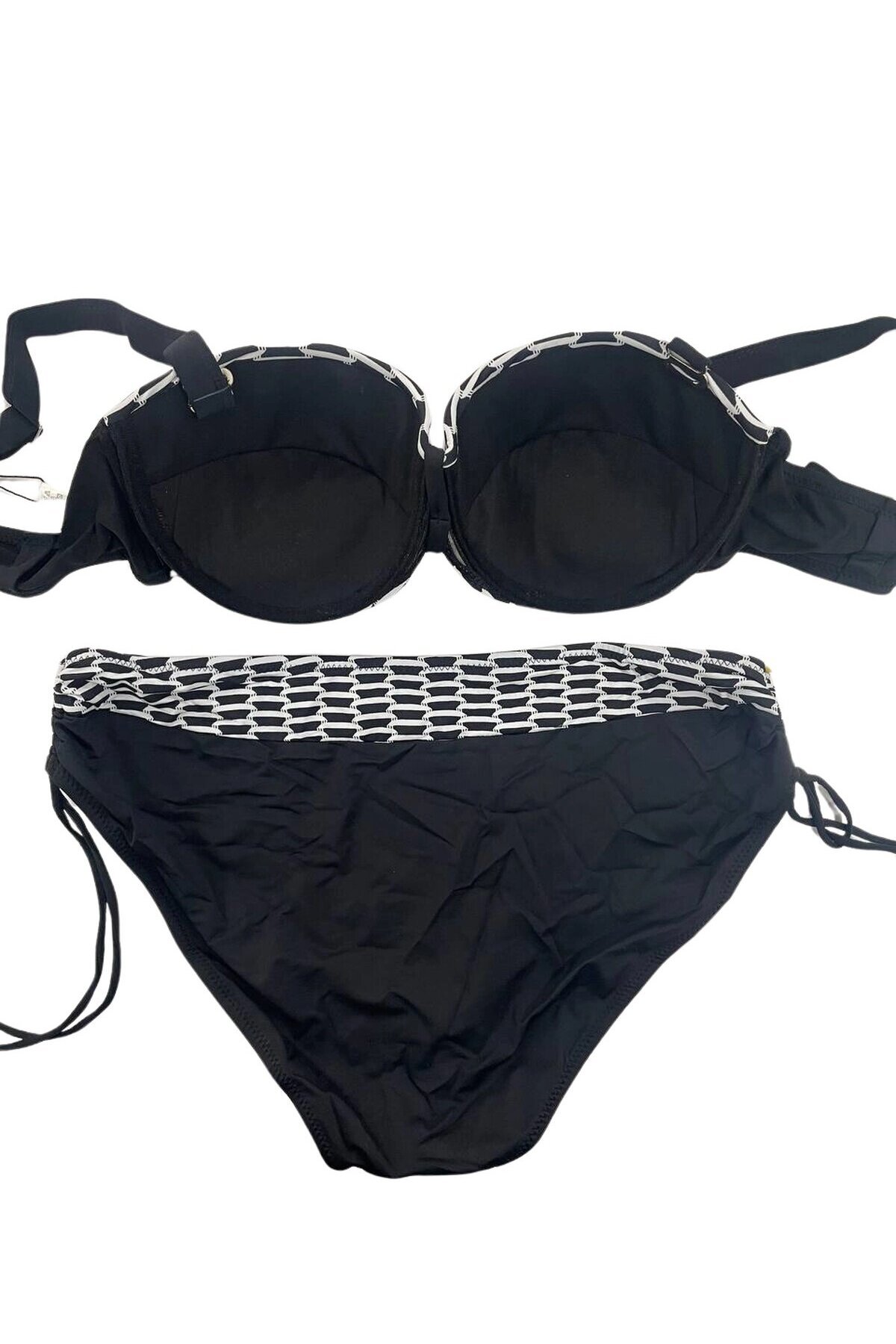 Kadın Beyaz Zincir Desenli Büyük Beden Astarlı Siyah Bikini Takım HZL25S-LC3303