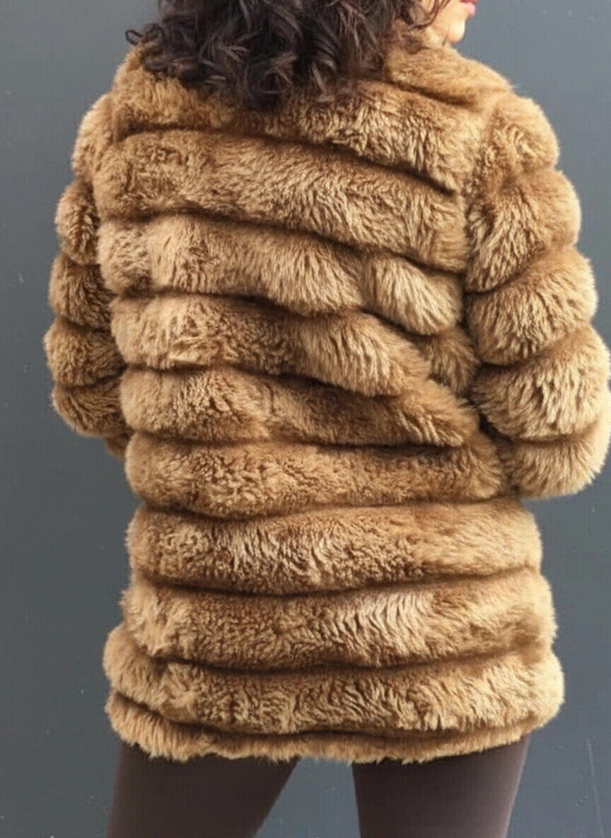 Kadın Camel Şık Peluş Suni Kürk Ceket HZL23W-DSB110061