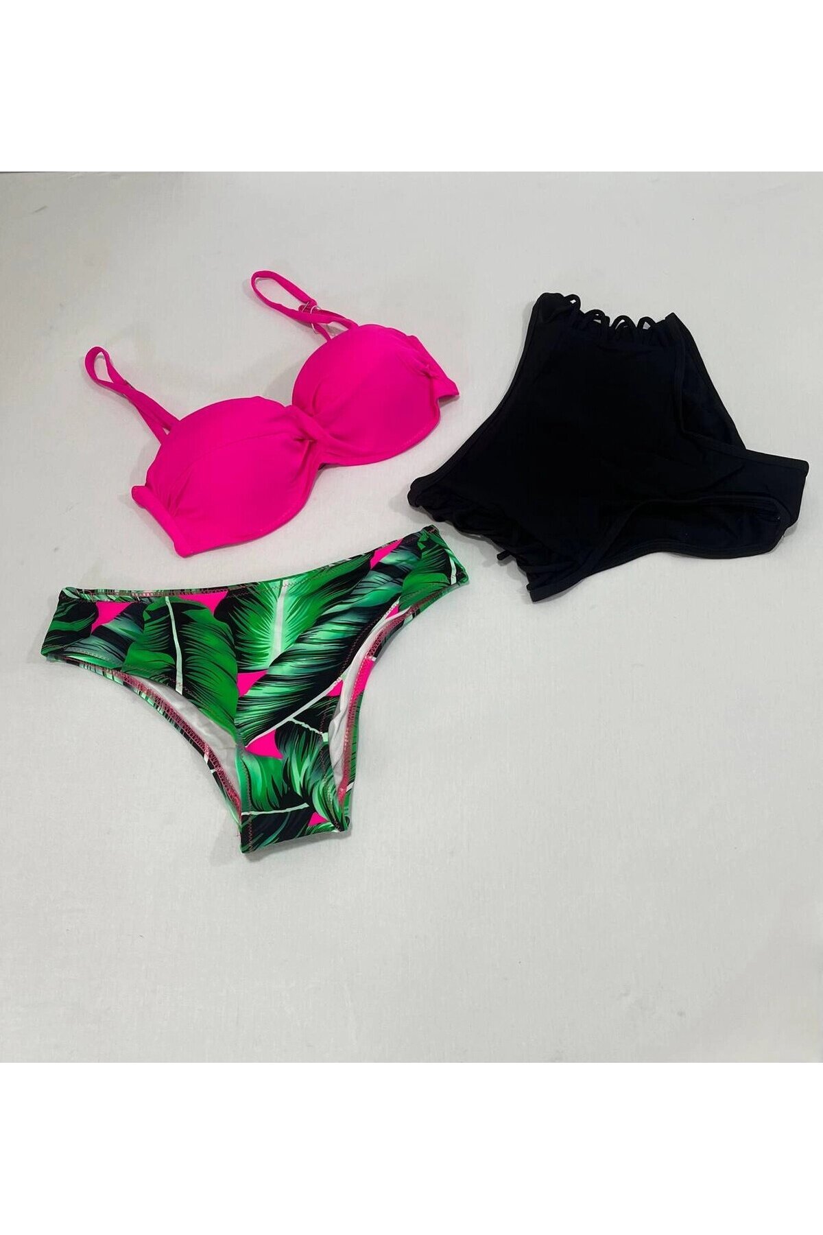 Kadın Fuşya İnce Askılı 3 Parça Bikini Takımı HZL25S-LC216