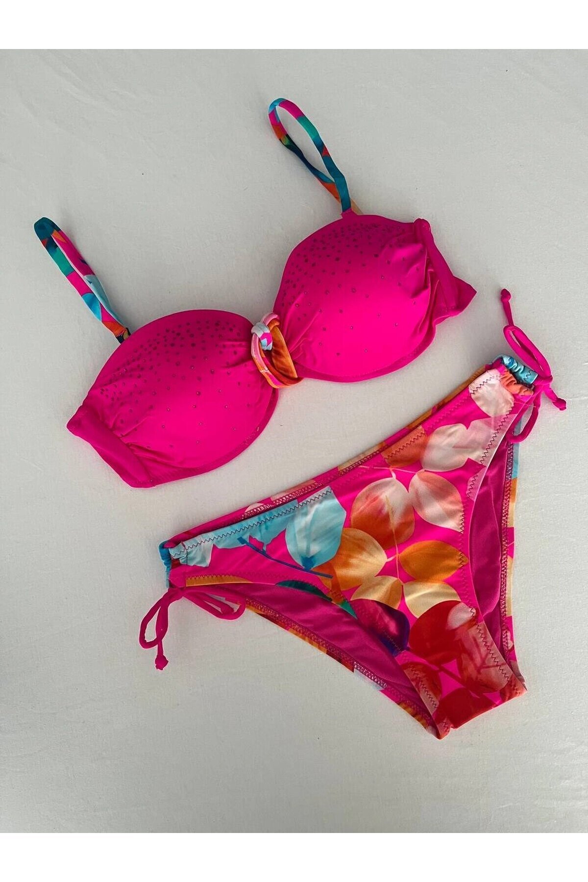 Kadın Fuşya Taş İşlemeli Astarlı Bikini Takım HZL25S-LC207