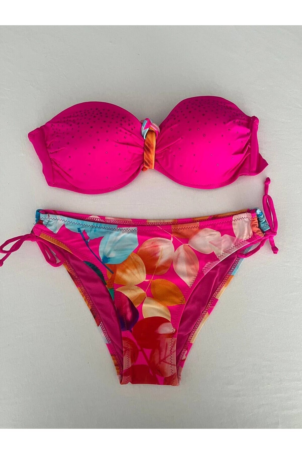 Kadın Fuşya Taş İşlemeli Astarlı Bikini Takım HZL25S-LC207