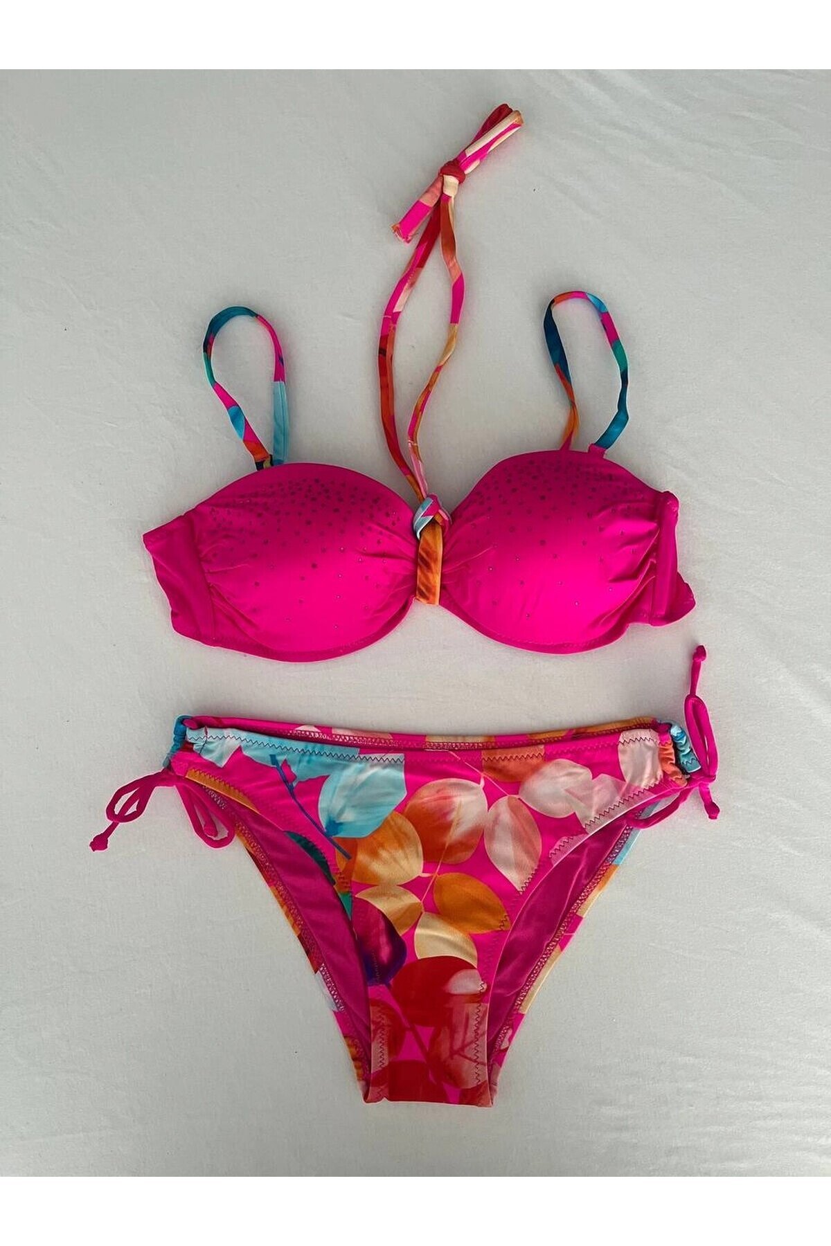Kadın Fuşya Taş İşlemeli Astarlı Bikini Takım HZL25S-LC207