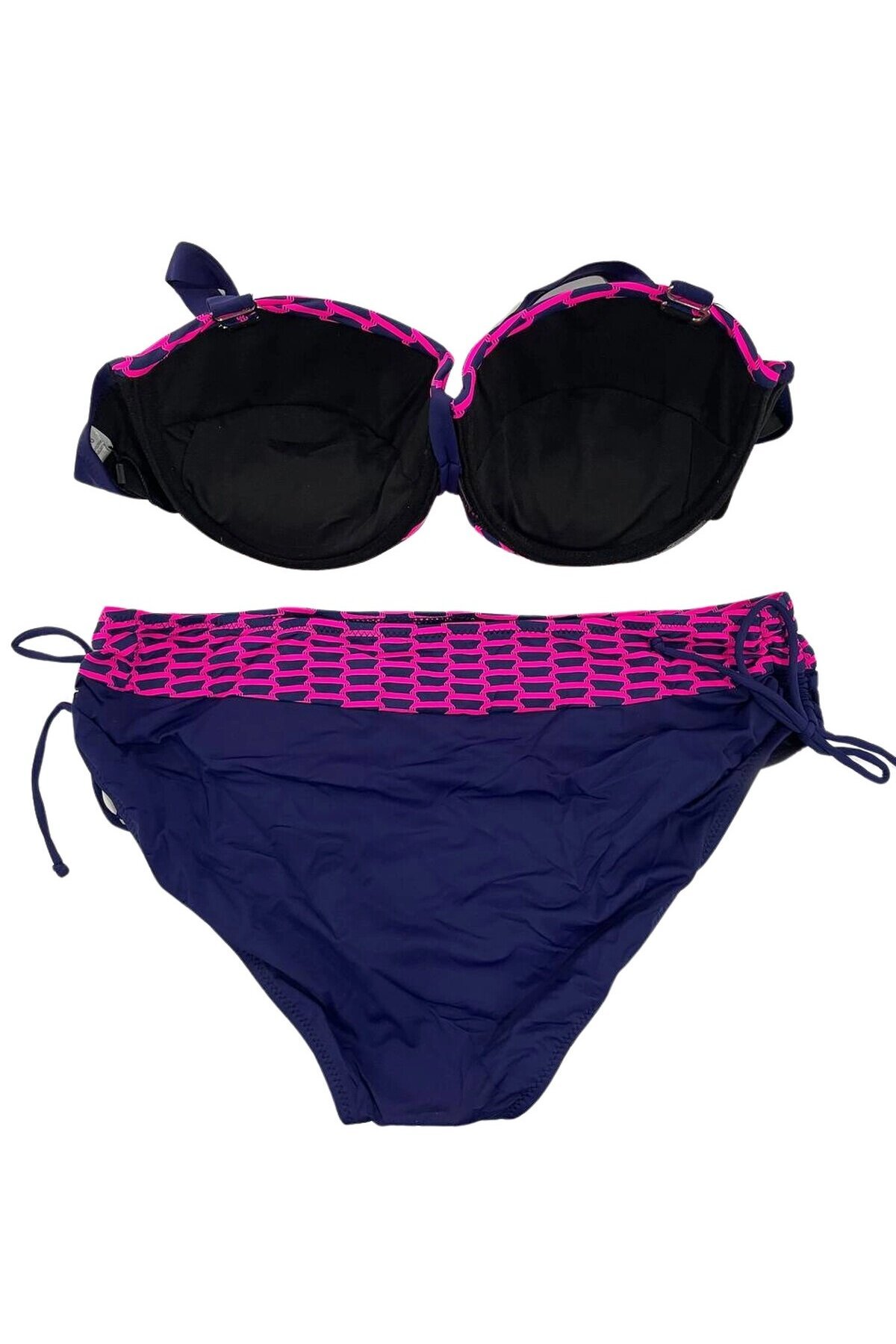Kadın Fuşya Zincir Desenli Büyük Beden Astarlı Lacivert Bikini Takım HZL25S-LC3303