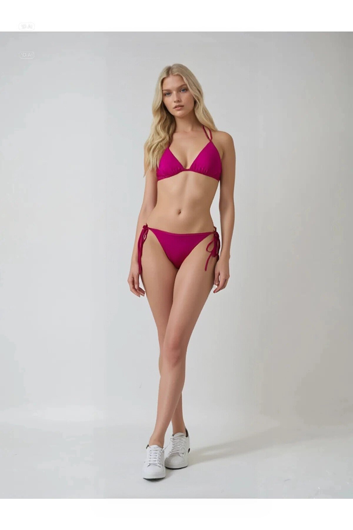 Kadın Koyu Pembe Boyundan İp Bağlamalı Üçgen Bikini Takımı HZL25S-LC5005