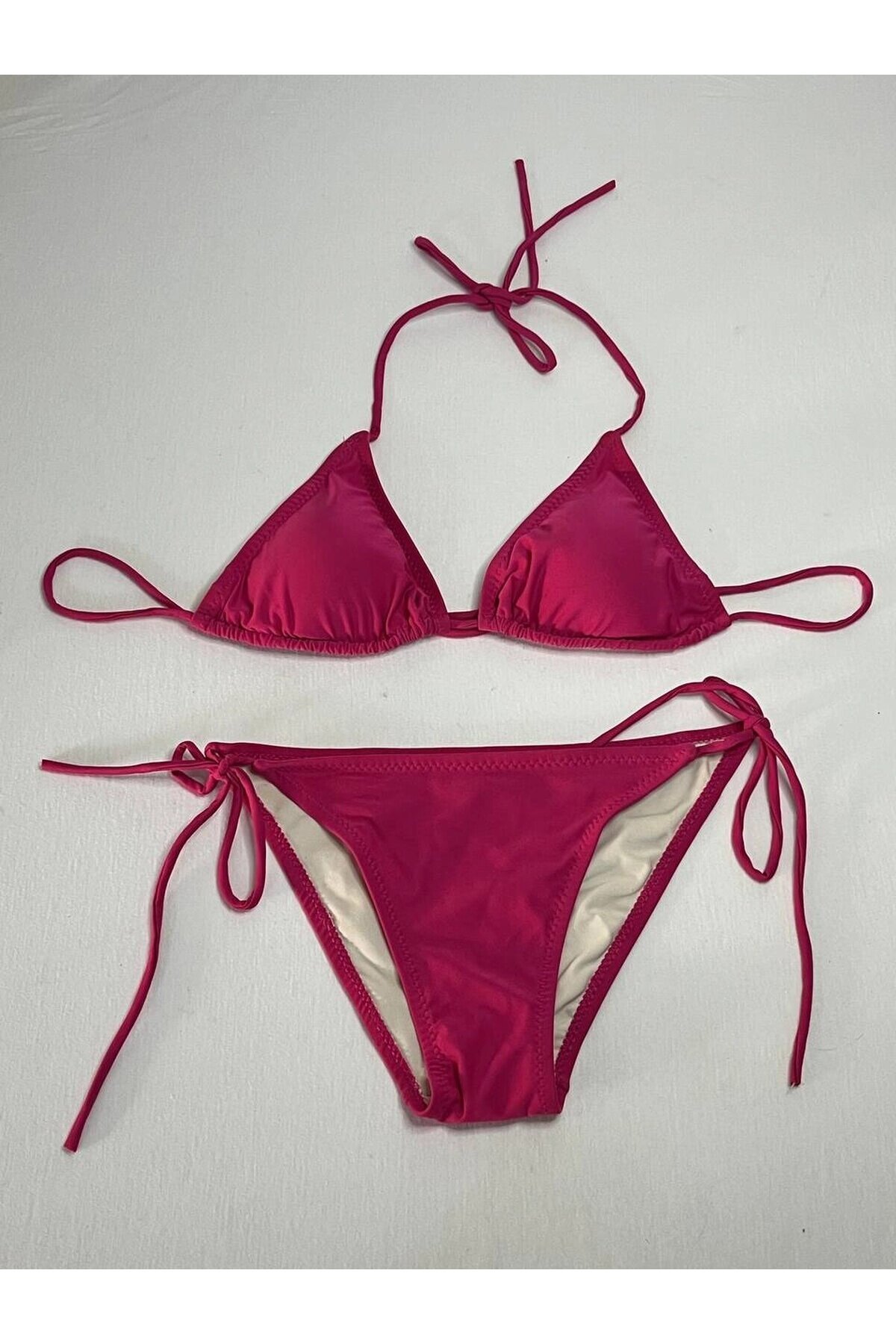 Kadın Koyu Pembe Boyundan İp Bağlamalı Üçgen Bikini Takımı HZL25S-LC5005