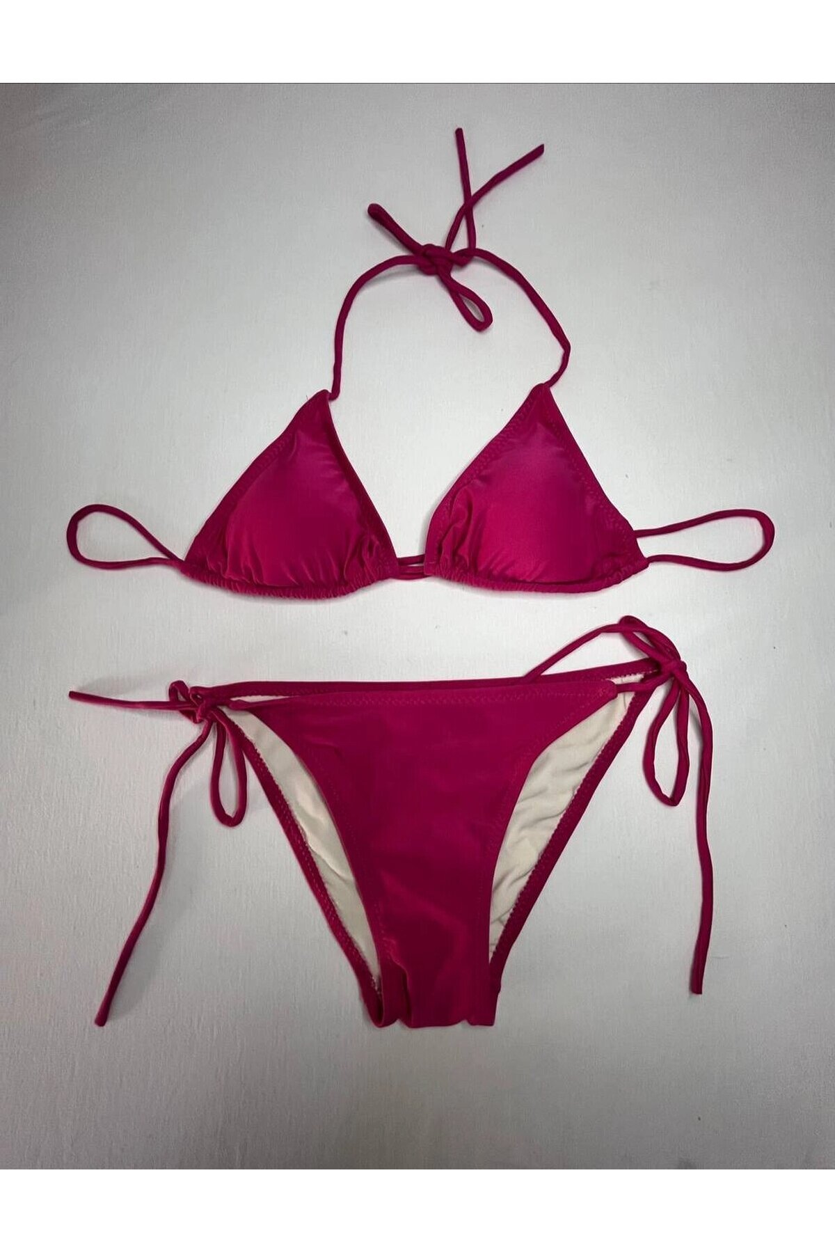 Kadın Koyu Pembe Boyundan İp Bağlamalı Üçgen Bikini Takımı HZL25S-LC5005
