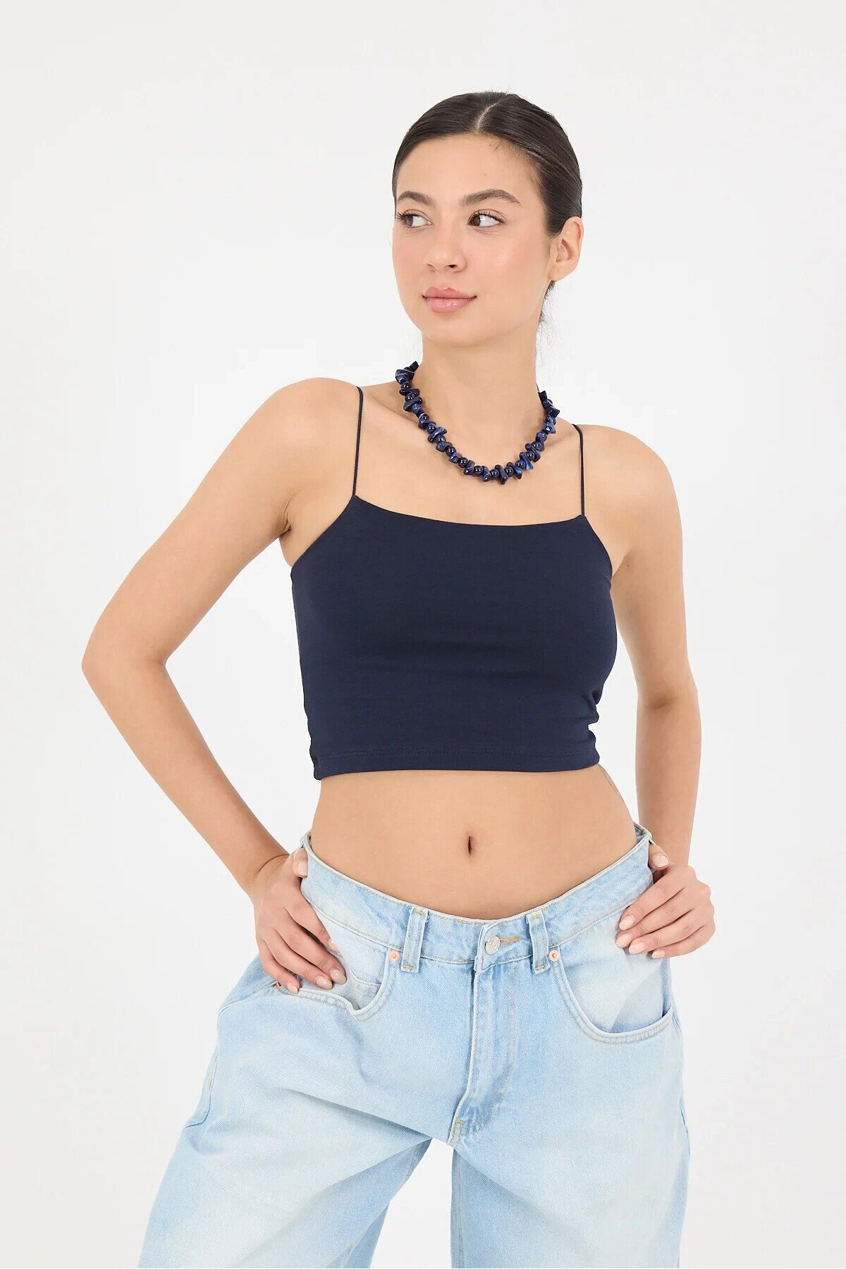 Kadın Lacivert İp Askılı Örme Büstiyer HZL24S-ZK12001