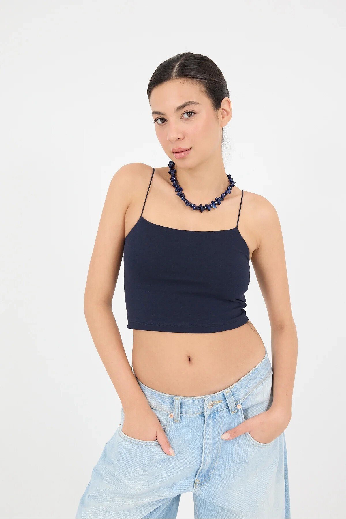 Kadın Lacivert İp Askılı Örme Büstiyer HZL24S-ZK12001