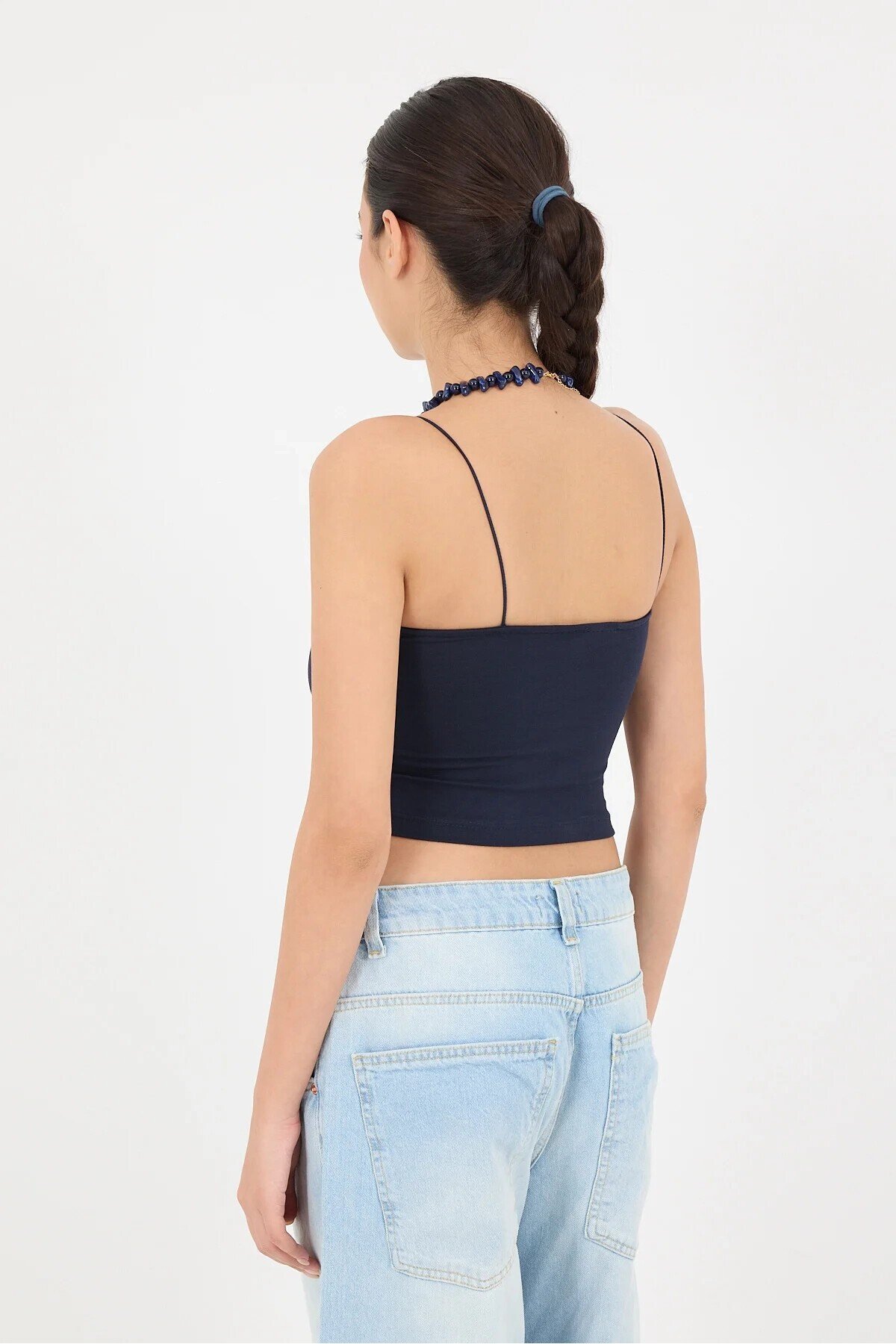 Kadın Lacivert İp Askılı Örme Büstiyer HZL24S-ZK12001