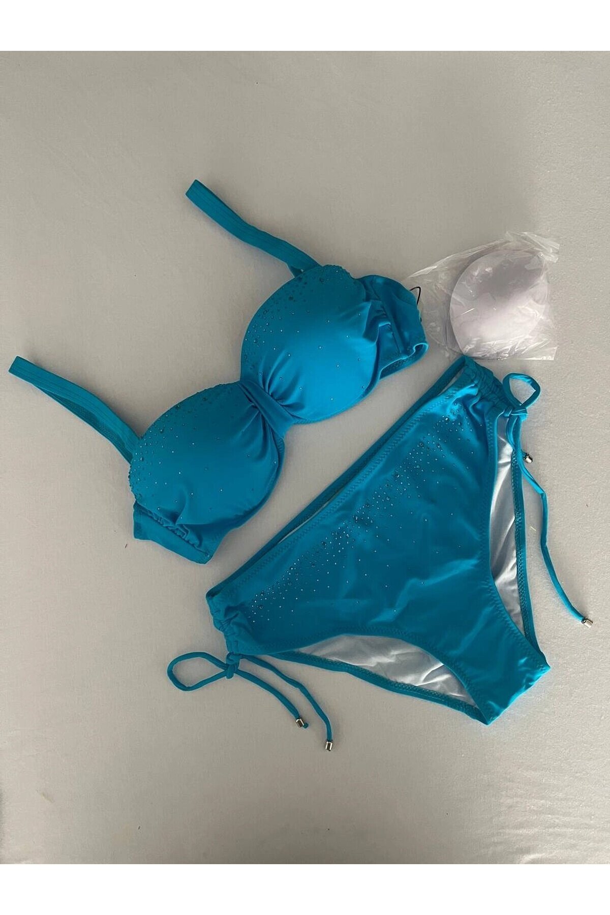 Kadın Mavi Taş İşlemeli Astarlı Bikini Takım HZL25S-LC3361