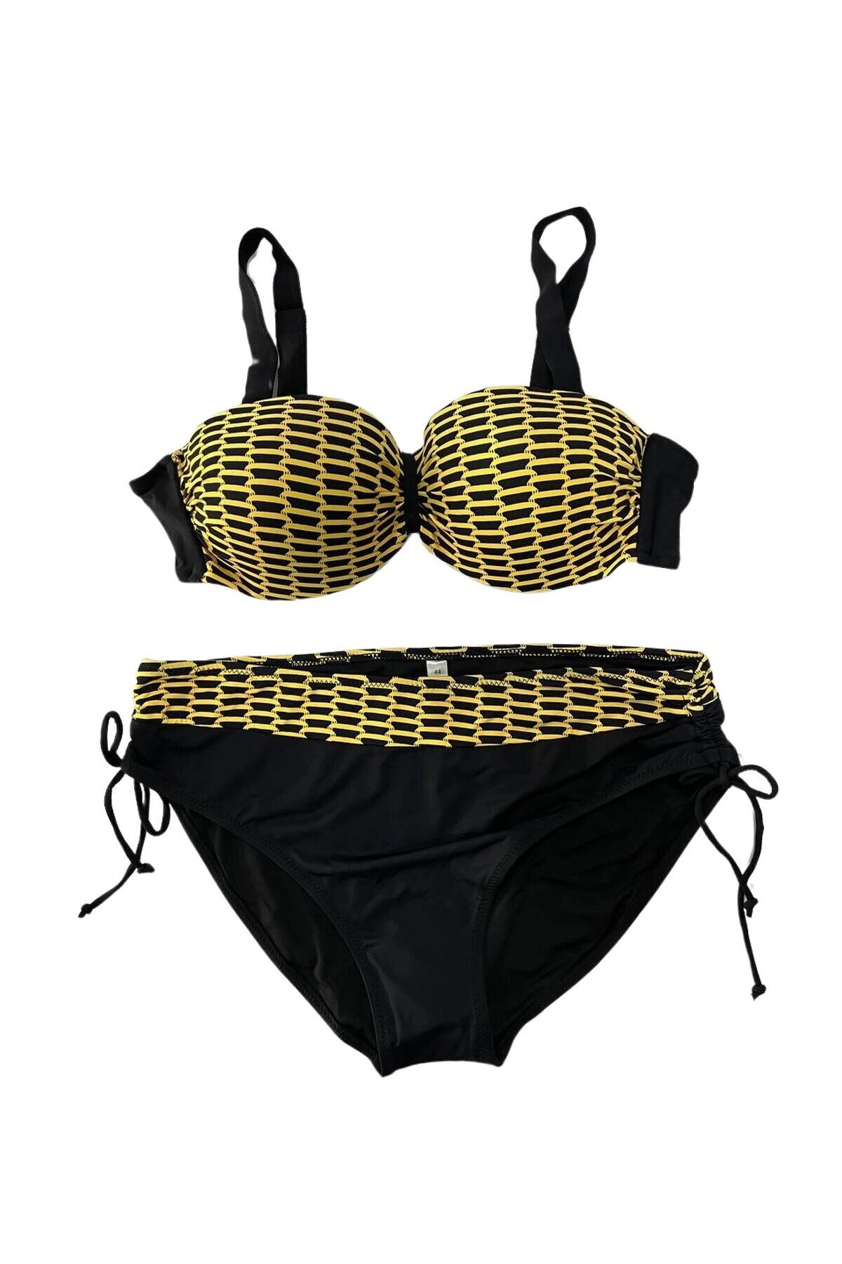 Kadın Sarı Zincir Desenli Büyük Beden Astarlı Siyah Bikini Takım HZL25S-LC3303