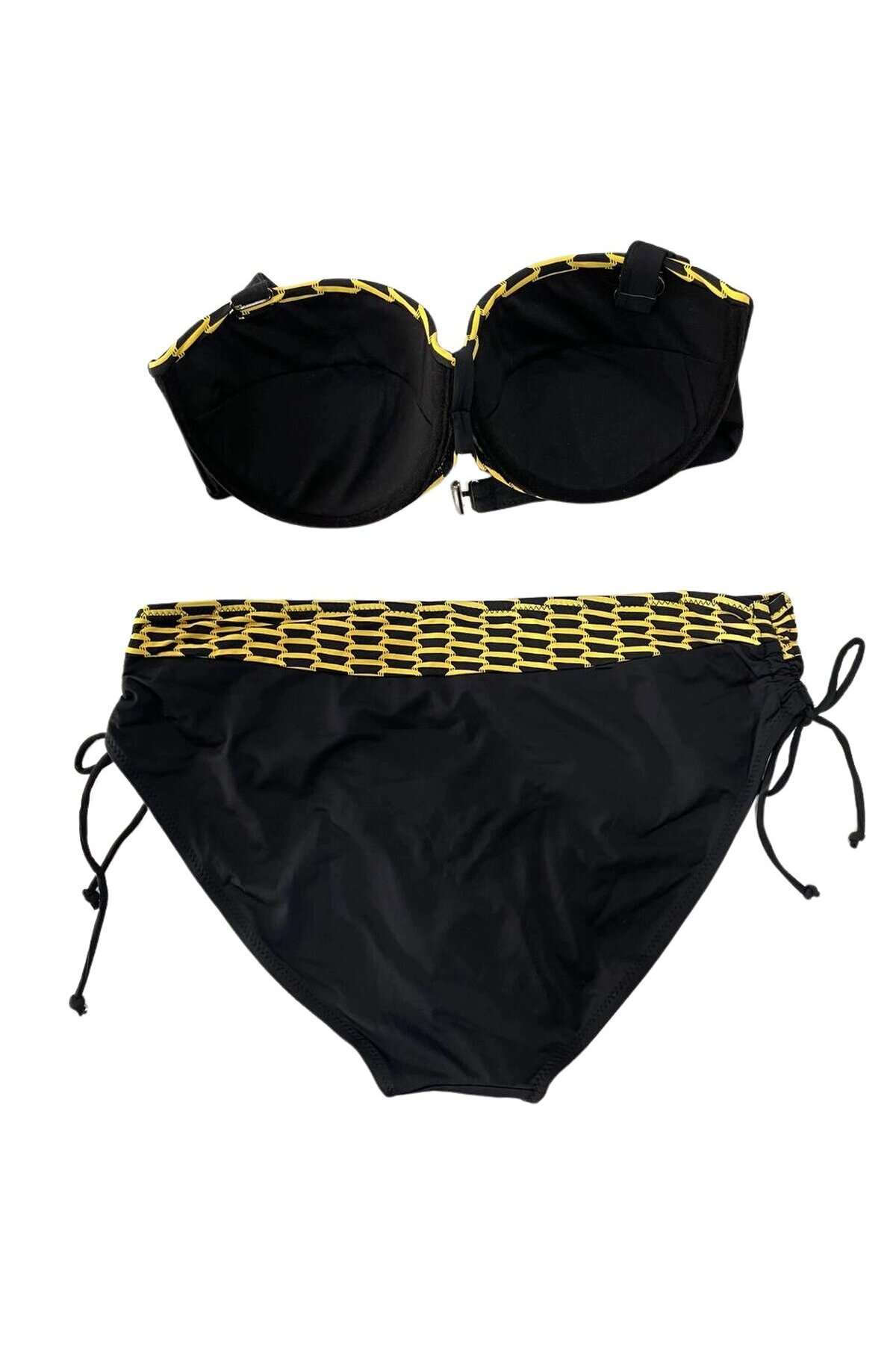 Kadın Sarı Zincir Desenli Büyük Beden Astarlı Siyah Bikini Takım HZL25S-LC3303
