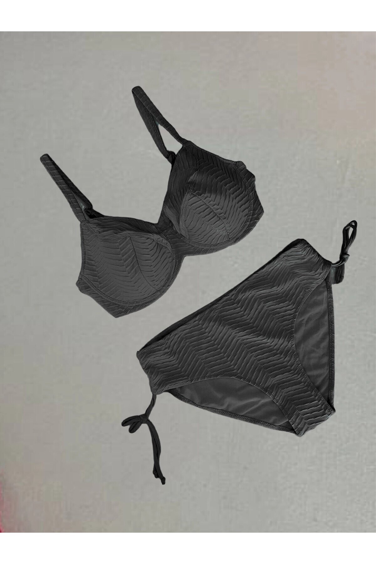 Kadın Siyah Desenli Büyük Beden Astarlı Bikini Takım HZL25S-LC4004