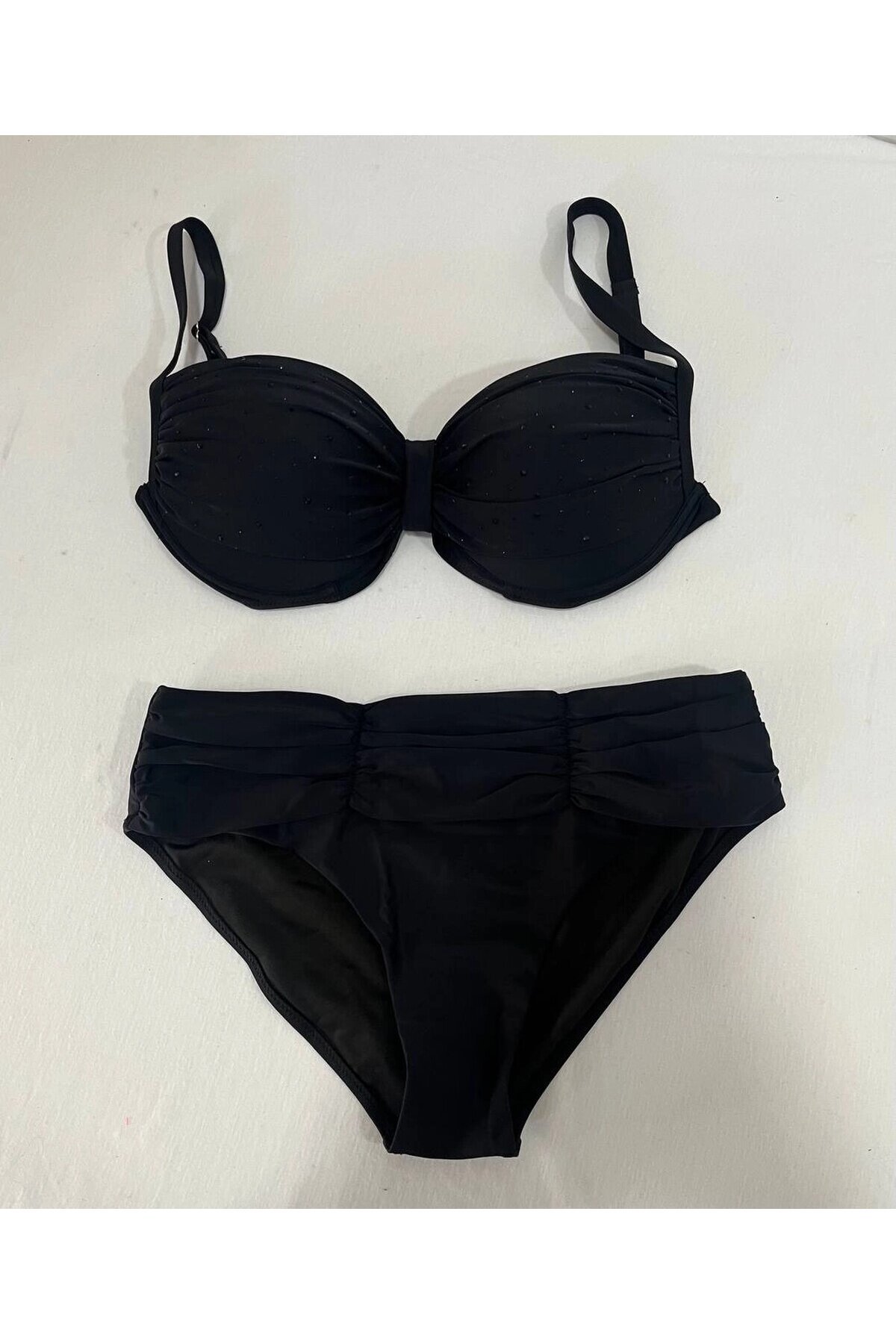 Kadın Siyah Taş İşlemeli Astarlı Büyük Beden Bikini Takımı HZL25S-LC01