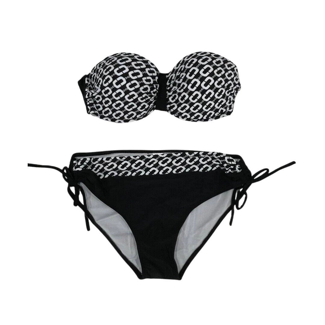 Kadın Siyah Zincir Desenli Astarlı Büyük Beden Bikini Takım HZL24S-LC206