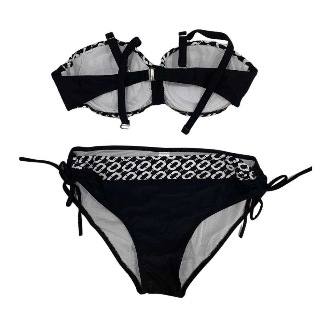 Kadın Siyah Zincir Desenli Astarlı Büyük Beden Bikini Takım HZL24S-LC206