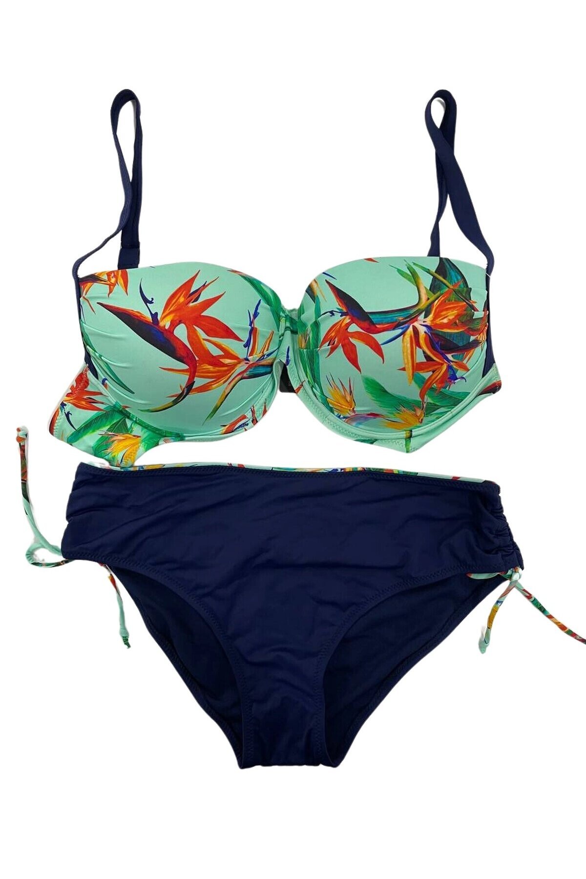 Kadın Turkuaz Lacivert Desenli Büyük Beden Astarlı Bikini Takım HZL25S-LC3327