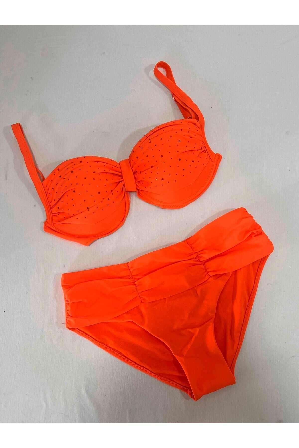 Kadın Turuncu Taş İşlemeli Astarlı Büyük Beden Bikini Takımı HZL25S-LC01