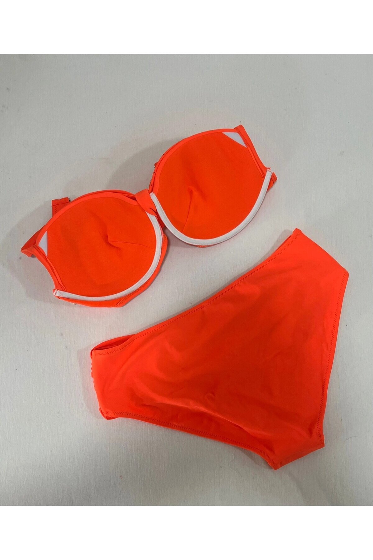 Kadın Turuncu Taş İşlemeli Astarlı Büyük Beden Bikini Takımı HZL25S-LC01