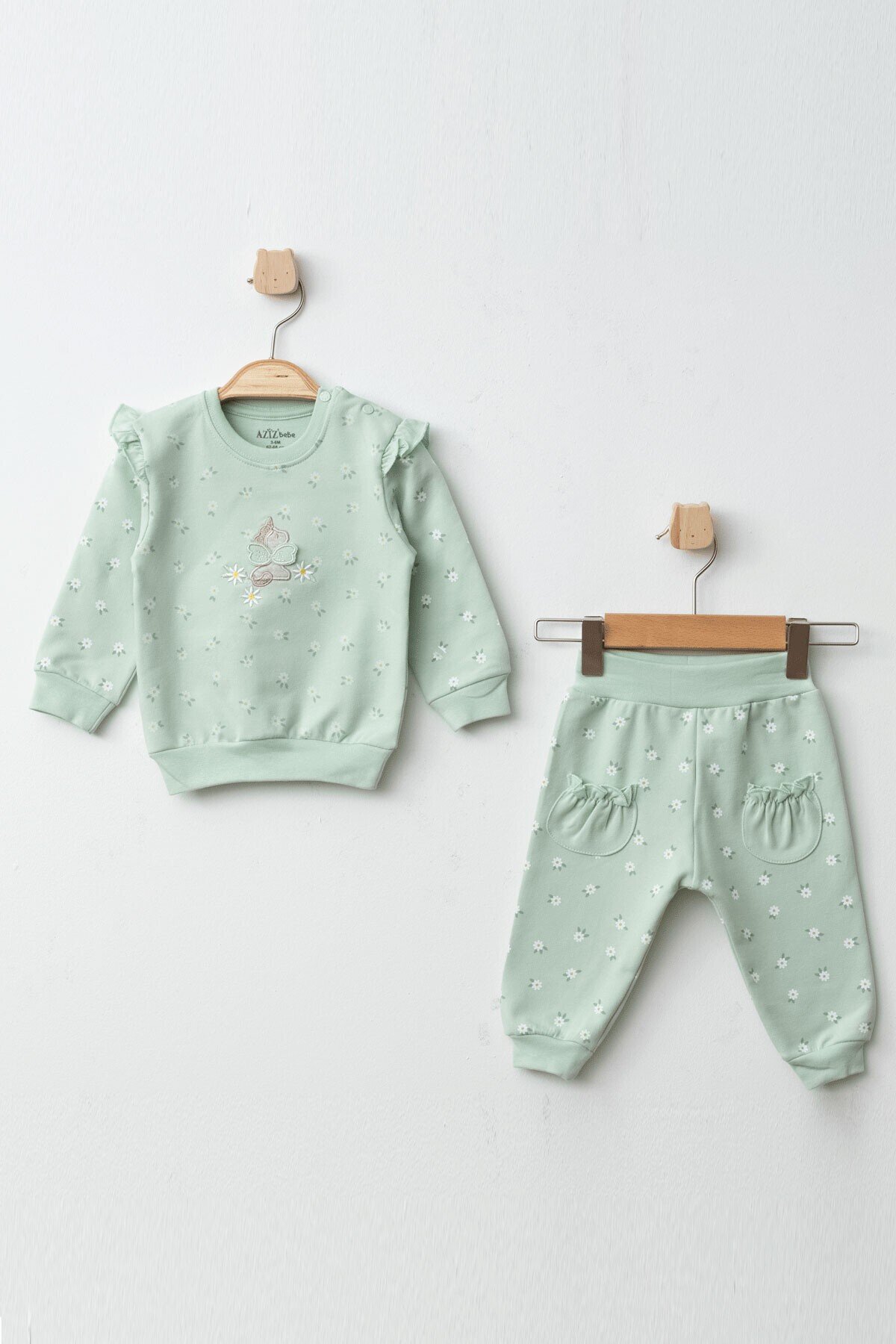 Kız Bebek Çiçek Desenli Sweatshirt Pantolon 2  li Alt Üst Bebek Takımı 3 Ay-36 Ay