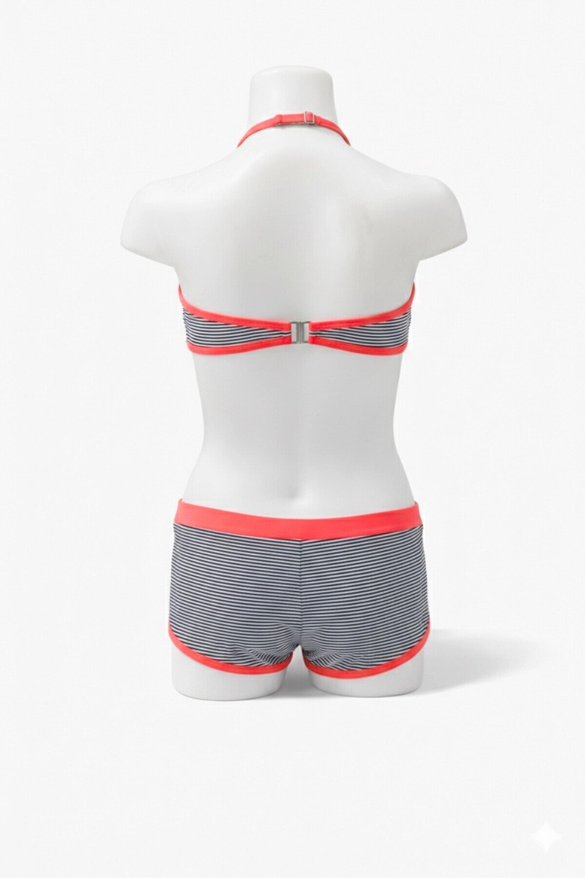 Kız Çocuk Neon Pembe Siyah Çizgili Şortlu 4-12 Yaş Straplez Bikini Takım HZL24S-LC9034