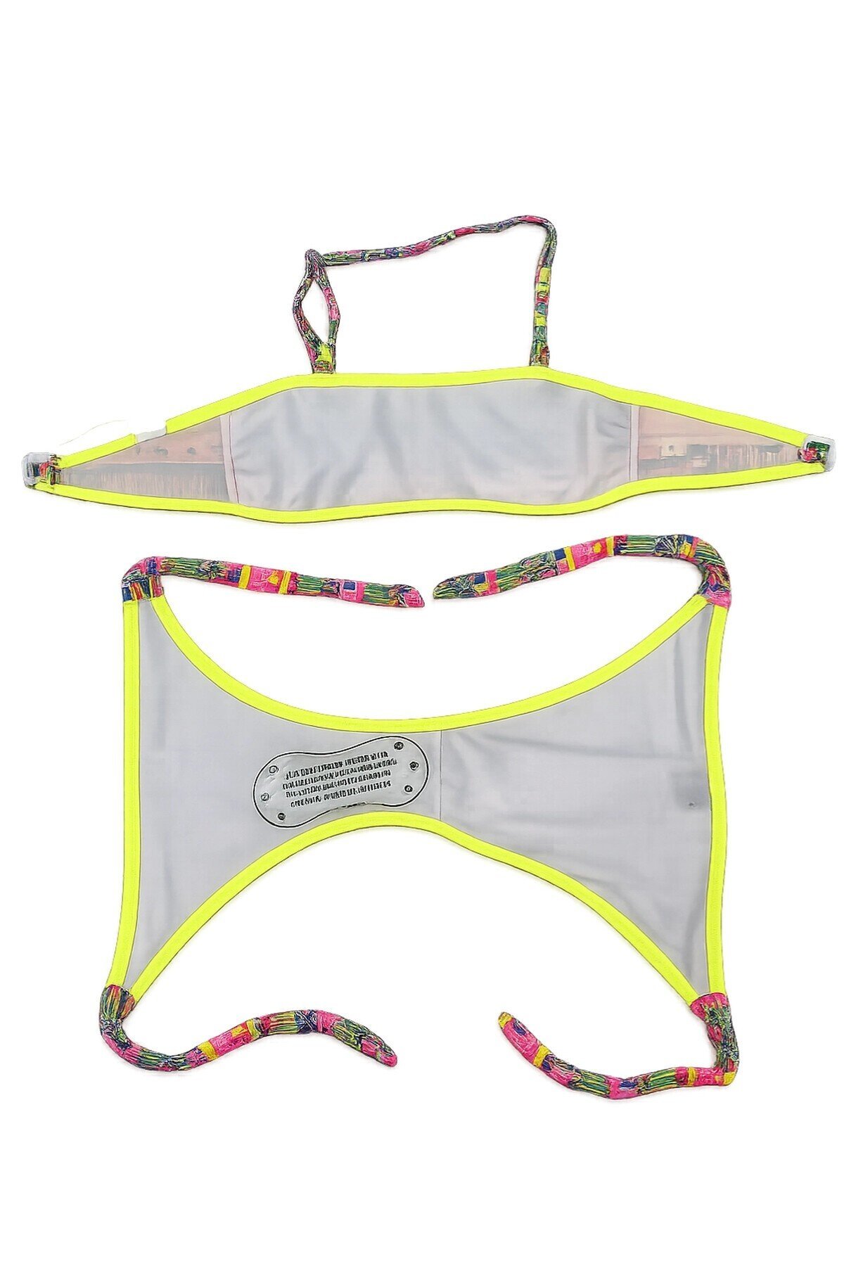 Kız Çocuk Neon Sarı Çok Renkli Astarlı 4-12 Yaş Straplez Bikini Takım HZL24S-LC6355