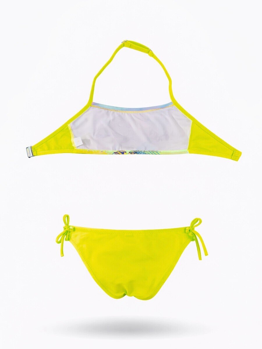 Kız Çocuk Neon Sarı Desenli  2-8 Yaş Straplez Bikini Takım HZL24S-LC3652