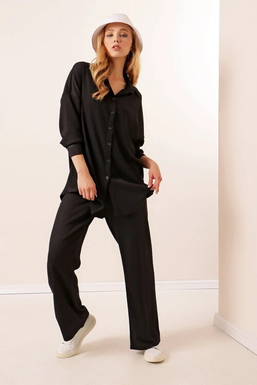 Hazelin Kadın Siyah Oversize Alt-Üst İkili Örme Takım HZL23W-BD158581